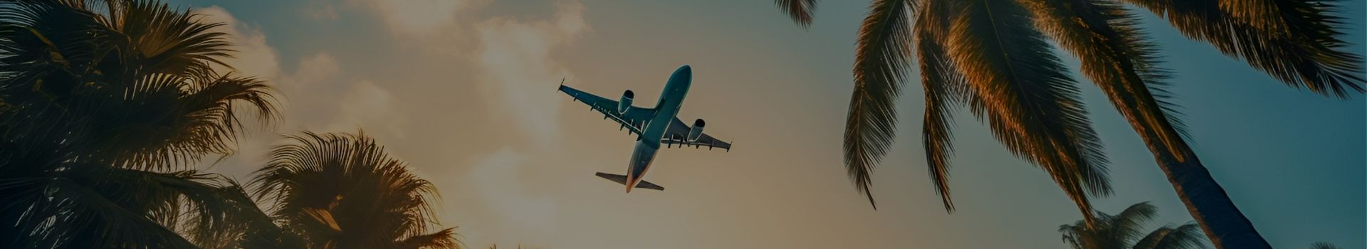Avion dans le ciel au dessus d'une plage avec des palmiers